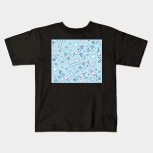 Baby Blue Menhera Needles on Light Blue Kids T-Shirt